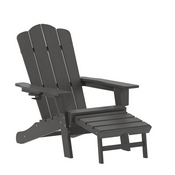 Newport HDPE Adirondack Chair with Cup Holder and Pull Out Ottoman, All-Weather HDPE Indoor/Outdoor Lounge Chair in Gray, LE-HMP-1044-110-GY-GG