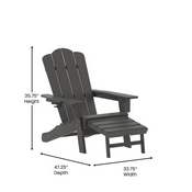 Newport HDPE Adirondack Chair with Cup Holder and Pull Out Ottoman, All-Weather HDPE Indoor/Outdoor Lounge Chair in Gray, LE-HMP-1044-110-GY-GG