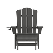 Newport HDPE Adirondack Chair with Cup Holder and Pull Out Ottoman, All-Weather HDPE Indoor/Outdoor Lounge Chair in Gray, LE-HMP-1044-110-GY-GG