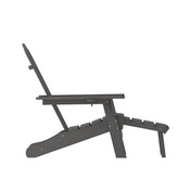 Newport HDPE Adirondack Chair with Cup Holder and Pull Out Ottoman, All-Weather HDPE Indoor/Outdoor Lounge Chair in Gray, LE-HMP-1044-110-GY-GG