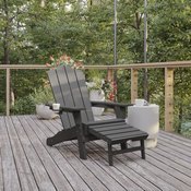 Newport HDPE Adirondack Chair with Cup Holder and Pull Out Ottoman, All-Weather HDPE Indoor/Outdoor Lounge Chair in Gray, LE-HMP-1044-110-GY-GG