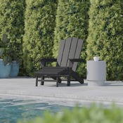 Newport HDPE Adirondack Chair with Cup Holder and Pull Out Ottoman, All-Weather HDPE Indoor/Outdoor Lounge Chair in Gray, LE-HMP-1044-110-GY-GG