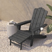 Newport HDPE Adirondack Chair with Cup Holder and Pull Out Ottoman, All-Weather HDPE Indoor/Outdoor Lounge Chair in Gray, LE-HMP-1044-110-GY-GG