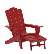 Newport HDPE Adirondack Chair with Cup Holder and Pull Out Ottoman, All-Weather HDPE Indoor/Outdoor Lounge Chair in Red, LE-HMP-1044-110-RD-GG