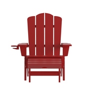 Newport HDPE Adirondack Chair with Cup Holder and Pull Out Ottoman, All-Weather HDPE Indoor/Outdoor Lounge Chair in Red, LE-HMP-1044-110-RD-GG
