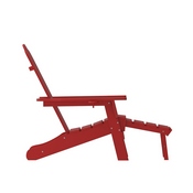 Newport HDPE Adirondack Chair with Cup Holder and Pull Out Ottoman, All-Weather HDPE Indoor/Outdoor Lounge Chair in Red, LE-HMP-1044-110-RD-GG