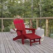 Newport HDPE Adirondack Chair with Cup Holder and Pull Out Ottoman, All-Weather HDPE Indoor/Outdoor Lounge Chair in Red, LE-HMP-1044-110-RD-GG