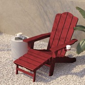Newport HDPE Adirondack Chair with Cup Holder and Pull Out Ottoman, All-Weather HDPE Indoor/Outdoor Lounge Chair in Red, LE-HMP-1044-110-RD-GG