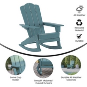 Newport Adirondack Rocking Chair with Cup Holder, Weather Resistant HDPE Adirondack Rocking Chair in Blue, LE-HMP-1044-31-BL-GG