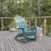 Newport Adirondack Rocking Chair with Cup Holder, Weather Resistant HDPE Adirondack Rocking Chair in Blue, LE-HMP-1044-31-BL-GG