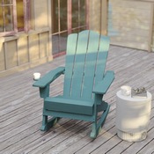 Newport Adirondack Rocking Chair with Cup Holder, Weather Resistant HDPE Adirondack Rocking Chair in Blue, LE-HMP-1044-31-BL-GG
