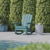 Newport Adirondack Rocking Chair with Cup Holder, Weather Resistant HDPE Adirondack Rocking Chair in Blue, LE-HMP-1044-31-BL-GG