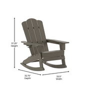 Newport Adirondack Rocking Chair with Cup Holder, Weather Resistant HDPE Adirondack Rocking Chair in Brown, LE-HMP-1044-31-BR-GG