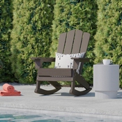 Newport Adirondack Rocking Chair with Cup Holder, Weather Resistant HDPE Adirondack Rocking Chair in Brown, LE-HMP-1044-31-BR-GG