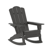 Newport Adirondack Rocking Chair with Cup Holder, Weather Resistant HDPE Adirondack Rocking Chair in Gray, LE-HMP-1044-31-GY-GG