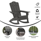 Newport Adirondack Rocking Chair with Cup Holder, Weather Resistant HDPE Adirondack Rocking Chair in Gray, LE-HMP-1044-31-GY-GG