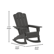 Newport Adirondack Rocking Chair with Cup Holder, Weather Resistant HDPE Adirondack Rocking Chair in Gray, LE-HMP-1044-31-GY-GG