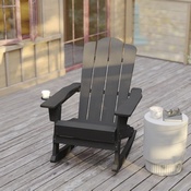 Newport Adirondack Rocking Chair with Cup Holder, Weather Resistant HDPE Adirondack Rocking Chair in Gray, LE-HMP-1044-31-GY-GG
