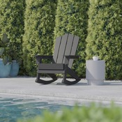 Newport Adirondack Rocking Chair with Cup Holder, Weather Resistant HDPE Adirondack Rocking Chair in Gray, LE-HMP-1044-31-GY-GG