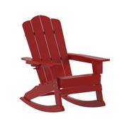 Newport Adirondack Rocking Chair with Cup Holder, Weather Resistant HDPE Adirondack Rocking Chair in Red, LE-HMP-1044-31-RD-GG