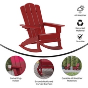 Newport Adirondack Rocking Chair with Cup Holder, Weather Resistant HDPE Adirondack Rocking Chair in Red, LE-HMP-1044-31-RD-GG