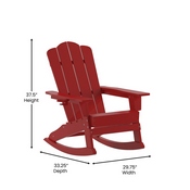Newport Adirondack Rocking Chair with Cup Holder, Weather Resistant HDPE Adirondack Rocking Chair in Red, LE-HMP-1044-31-RD-GG