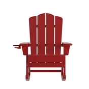 Newport Adirondack Rocking Chair with Cup Holder, Weather Resistant HDPE Adirondack Rocking Chair in Red, LE-HMP-1044-31-RD-GG