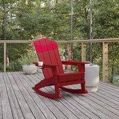 Newport Adirondack Rocking Chair with Cup Holder, Weather Resistant HDPE Adirondack Rocking Chair in Red, LE-HMP-1044-31-RD-GG