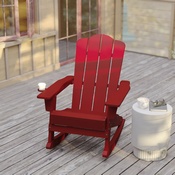 Newport Adirondack Rocking Chair with Cup Holder, Weather Resistant HDPE Adirondack Rocking Chair in Red, LE-HMP-1044-31-RD-GG