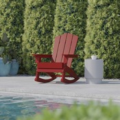 Newport Adirondack Rocking Chair with Cup Holder, Weather Resistant HDPE Adirondack Rocking Chair in Red, LE-HMP-1044-31-RD-GG