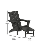 Halifax HDPE Adirondack Chair with Cup Holder and Pull Out Ottoman, All-Weather HDPE Indoor/Outdoor Lounge Chair in Black, LE-HMP-1045-110-BK-GG