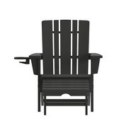 Halifax HDPE Adirondack Chair with Cup Holder and Pull Out Ottoman, All-Weather HDPE Indoor/Outdoor Lounge Chair in Black, LE-HMP-1045-110-BK-GG