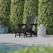 Halifax HDPE Adirondack Chair with Cup Holder and Pull Out Ottoman, All-Weather HDPE Indoor/Outdoor Lounge Chair in Black, LE-HMP-1045-110-BK-GG