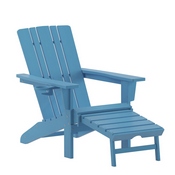Halifax HDPE Adirondack Chair with Cup Holder and Pull Out Ottoman, All-Weather HDPE Indoor/Outdoor Lounge Chair in Blue, LE-HMP-1045-110-BL-GG