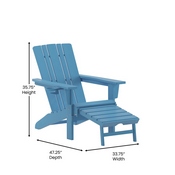 Halifax HDPE Adirondack Chair with Cup Holder and Pull Out Ottoman, All-Weather HDPE Indoor/Outdoor Lounge Chair in Blue, LE-HMP-1045-110-BL-GG