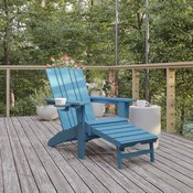 Halifax HDPE Adirondack Chair with Cup Holder and Pull Out Ottoman, All-Weather HDPE Indoor/Outdoor Lounge Chair in Blue, LE-HMP-1045-110-BL-GG