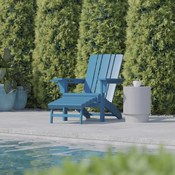 Halifax HDPE Adirondack Chair with Cup Holder and Pull Out Ottoman, All-Weather HDPE Indoor/Outdoor Lounge Chair in Blue, LE-HMP-1045-110-BL-GG