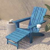 Halifax HDPE Adirondack Chair with Cup Holder and Pull Out Ottoman, All-Weather HDPE Indoor/Outdoor Lounge Chair in Blue, LE-HMP-1045-110-BL-GG
