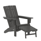 Halifax HDPE Adirondack Chair with Cup Holder and Pull Out Ottoman, All-Weather HDPE Indoor/Outdoor Lounge Chair in Gray, LE-HMP-1045-110-GY-GG