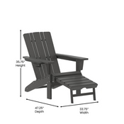 Halifax HDPE Adirondack Chair with Cup Holder and Pull Out Ottoman, All-Weather HDPE Indoor/Outdoor Lounge Chair in Gray, LE-HMP-1045-110-GY-GG