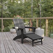 Halifax HDPE Adirondack Chair with Cup Holder and Pull Out Ottoman, All-Weather HDPE Indoor/Outdoor Lounge Chair in Gray, LE-HMP-1045-110-GY-GG