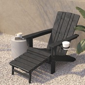 Halifax HDPE Adirondack Chair with Cup Holder and Pull Out Ottoman, All-Weather HDPE Indoor/Outdoor Lounge Chair in Gray, LE-HMP-1045-110-GY-GG