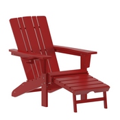 Halifax HDPE Adirondack Chair with Cup Holder and Pull Out Ottoman, All-Weather HDPE Indoor/Outdoor Lounge Chair in Red, LE-HMP-1045-110-RD-GG
