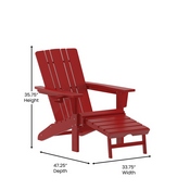 Halifax HDPE Adirondack Chair with Cup Holder and Pull Out Ottoman, All-Weather HDPE Indoor/Outdoor Lounge Chair in Red, LE-HMP-1045-110-RD-GG
