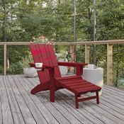 Halifax HDPE Adirondack Chair with Cup Holder and Pull Out Ottoman, All-Weather HDPE Indoor/Outdoor Lounge Chair in Red, LE-HMP-1045-110-RD-GG