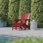 Halifax HDPE Adirondack Chair with Cup Holder and Pull Out Ottoman, All-Weather HDPE Indoor/Outdoor Lounge Chair in Red, LE-HMP-1045-110-RD-GG