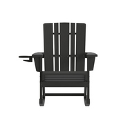 Halifax Adirondack Rocking Chair with Cup Holder, Weather Resistant HDPE Adirondack Rocking Chair in Black, LE-HMP-1045-31-BK-GG