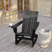 Halifax Adirondack Rocking Chair with Cup Holder, Weather Resistant HDPE Adirondack Rocking Chair in Black, LE-HMP-1045-31-BK-GG