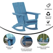 Halifax Adirondack Rocking Chair with Cup Holder, Weather Resistant HDPE Adirondack Rocking Chair in Blue, LE-HMP-1045-31-BL-GG