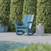 Halifax Adirondack Rocking Chair with Cup Holder, Weather Resistant HDPE Adirondack Rocking Chair in Blue, LE-HMP-1045-31-BL-GG